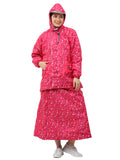 FabSeasons Waterproof Full Raincoat for women with top & skirt with adjustable Hood and Reflector at back for Night visibility.