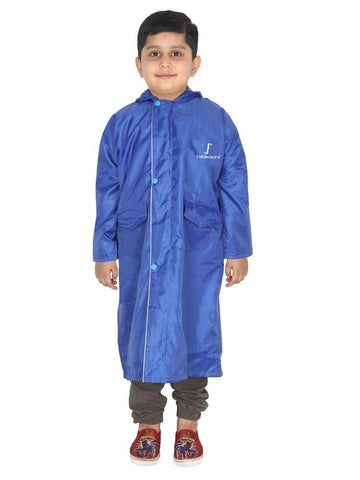 Fabseasons Unisex Blue Waterproof Long - Full  raincoat for Kids with hood