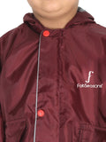 Fabseasons Unisex Maroon Waterproof Long - Full  raincoat for Kids with hood
