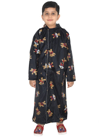 Fabseasons BlackTeddy Printed Waterproof Long - Full Raincoat for Kids with Hood