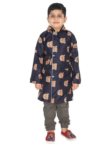 Fabseasons DarkTeddy Printed Waterproof Long - Full Raincoat for Kids with Hood