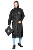 Fabseasons Black Apex High Quality Long Unisex Raincoat -with Adjustable Hood & Reflector at Back