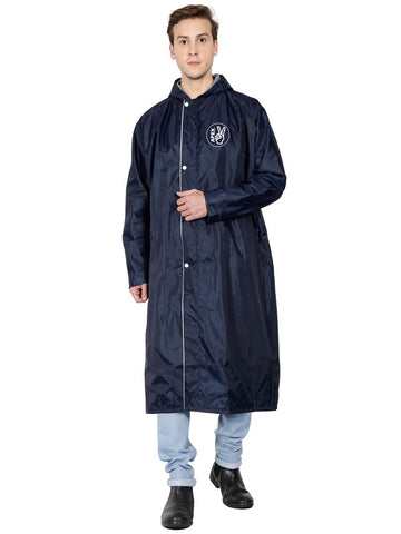 Fabseasons Blue Apex High Quality Long Unisex Raincoat -with Adjustable Hood & Reflector at Back