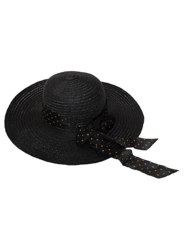 FabSeasons Black Beach Hat with ribbon