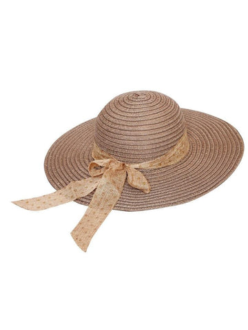 FabSeasons Brown Beach Hat with ribbon