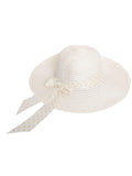 FabSeasons Cream Beach Hat with ribbon