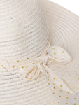 FabSeasons Cream Beach Hat with ribbon