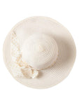 FabSeasons Cream Beach Hat with ribbon