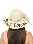 FabSeasons Long Brim Beach and Sun Hat for Women & Girls with Embroidary-Beach Please