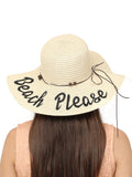 FabSeasons Long Brim Beach and Sun Hat for Women & Girls with Embroidary-Beach Please