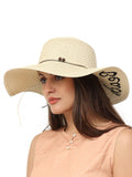 FabSeasons Long Brim Beach and Sun Hat for Women & Girls with Embroidary-Beach Please