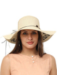 FabSeasons Long Brim Beach and Sun Hat for Women & Girls with Embroidary-Beach Please