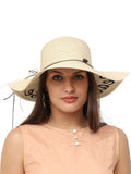 FabSeasons Long Brim Beach and Sun Hat for Women & Girls with Embroidary-Beach Please