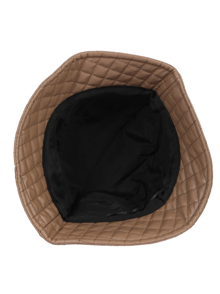 Stylish Waterproof PU Brown Bucket Hat For Women And Men Solid