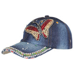 Fabseasons Denim Butterfly Studded Cap for Women and Girls, Adjustable strap