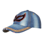 Denim Flare Medium Blue Studded Cap for Women and Girls, Adjustable strap.