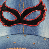 Denim Flare Medium Blue Studded Cap for Women and Girls, Adjustable strap.