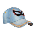 Denim Flare Denim Blue Studded Cap for Women and Girls, Adjustable strap