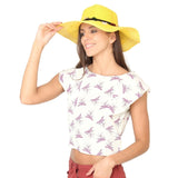 FabSeasons Plain Long Brim Yellow Beach and Sun Hat