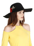 FabSeasons Black Beach Hat with Floral embroidery