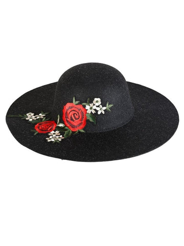 FabSeasons Long Brim Black Beach with Floral embroidery Patch for Women & Girls freeshipping - FABSEASONS