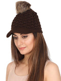FabSeasons Brown Acrylic Woolen Winter Cap with Faux Fur Pom Pom on top