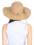 FabSeasons Brown Hello Sunshine Printed Long Brim Beach hat