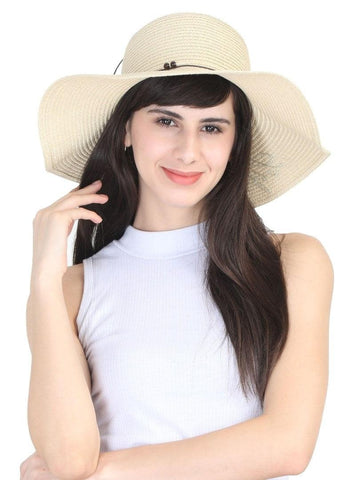 FabSeasons Beige Life's Good Printed Long Brim Beach hat