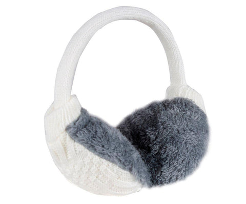 FabSeasons WhiteGrey Knitted Winter Outdoor Ear Muffs