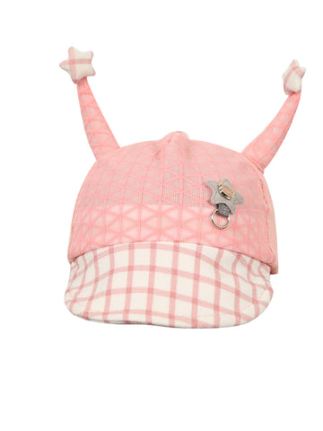 FabSeasons Self-Checkered Pink Caps/Hats for Boys & Girls (1-3 Years) with Antler, Velcro Adjustment