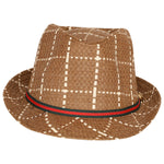 FabSeasons Brown Checkered Fedora Hat