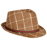 FabSeasons Brown Checkered Fedora Hat