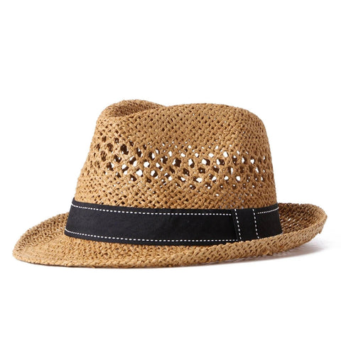 FabSeasons Brown Summer Straw Knitted Fedora Beach Hat