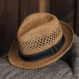 FabSeasons Brown Summer Straw Knitted Fedora Beach Hat
