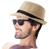 FabSeasons Mens Beige Fedora Hats / Trilby Hat / Straw Sun Hat / Panama Hat