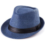 FabSeasons Mens Blue Fedora Hats / Trilby Hat / Straw Sun Hat / Panama Hat