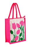 Fabseasons Pink Floral Jute Lunch Bag