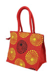 FabSeasons Red circles printed Jute Lunch Bag freeshipping - FABSEASONS