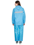 FabSeasons Blue Waterproof Raincoat for women -Adjustable Hood & Reflector at back for Night visibility
