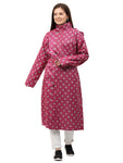 FabSeasons Waterproof polka dots printed Long / Full Raincoat for women with adjustable Hood. Pack contains Top and Storage Bag