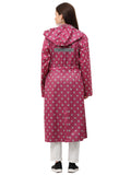 FabSeasons Waterproof polka dots printed Long / Full Raincoat for women with adjustable Hood. Pack contains Top and Storage Bag