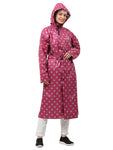 FabSeasons Waterproof polka dots printed Long / Full Raincoat for women with adjustable Hood. Pack contains Top and Storage Bag