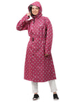 FabSeasons Waterproof polka dots printed Long / Full Raincoat for women with adjustable Hood. Pack contains Top and Storage Bag