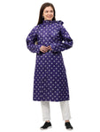FabSeasons Waterproof polka dots printed Long / Full Raincoat for women with adjustable Hood. Pack contains Top and Storage Bag