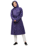 FabSeasons Waterproof polka dots printed Long / Full Raincoat for women with adjustable Hood. Pack contains Top and Storage Bag