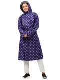 FabSeasons Waterproof polka dots printed Long / Full Raincoat for women with adjustable Hood. Pack contains Top and Storage Bag
