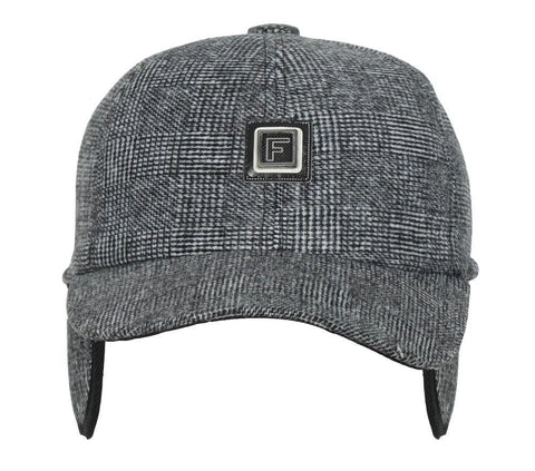 Fabseasons Grey Checkered Baseball Cap with Foldable Ear Cover for Winters