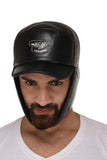 Black Solid Leather Winter Cap