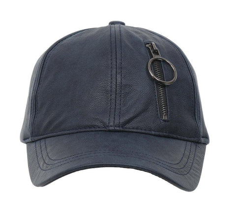 Fabseasons Blue Solid Casual Leather unisex Baseball Cap