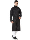 FabSeasons Black printed waterproof Long / Full raincoat with adjustable Hood for men & women.
